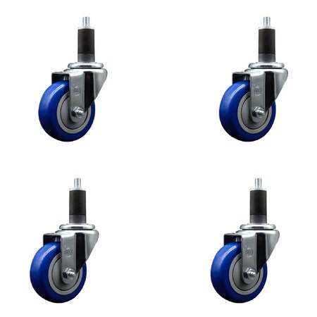 Service Caster 3.5'' Blue Poly Wheel Swivel 1-1/4'' Expanding Stem Caster Set, 4PK SCC-EX20S3514-PPUB-BLUE-114-4